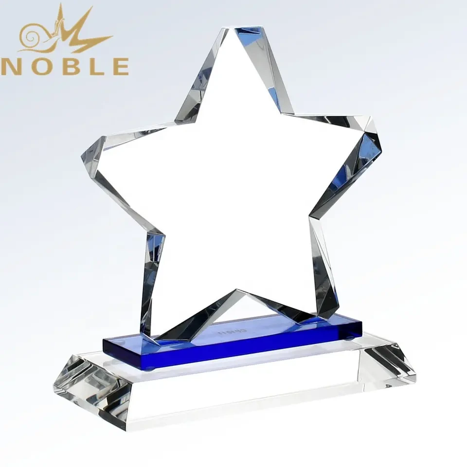 Custom Design Free Engraving Crystal Star Trophy with Blue Plate1 1