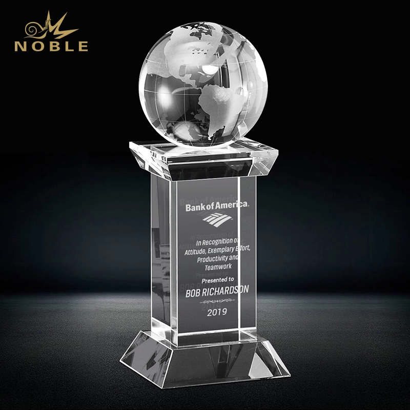 Custom Engraving Blue Crystal Globe Column Trophy 1
