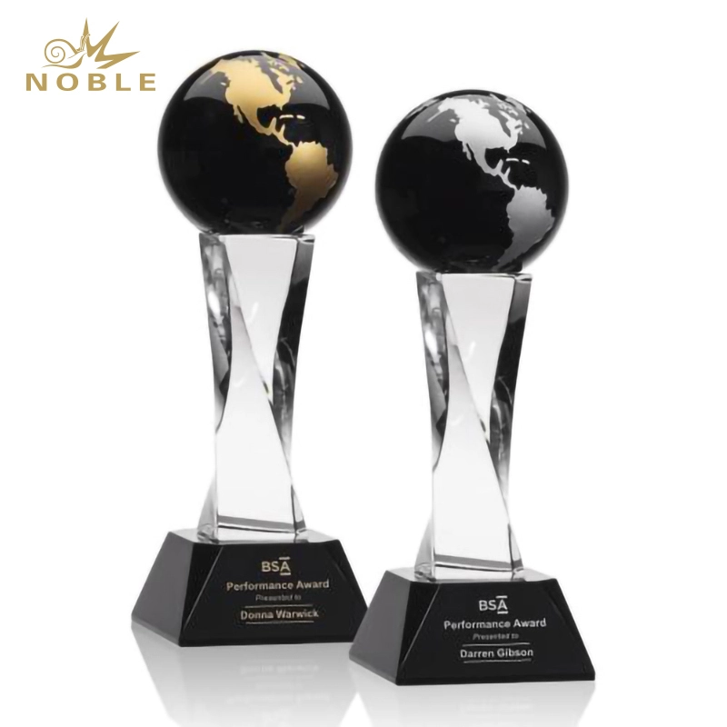 Noble Best Selling Free Engraving Black Crystal Globe Award Trophy 1