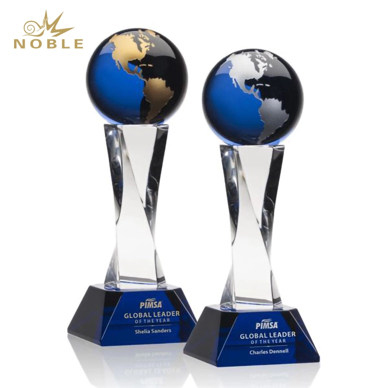 Noble Best Selling Free Engraving Blue Crystal Globe Award Trophy 1