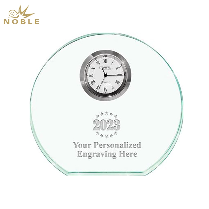 Noble Manufacturer's Customize Jade Glass Clock Office Decoration Bespoke Logo Handcrafted Trophy Award Gift 1
