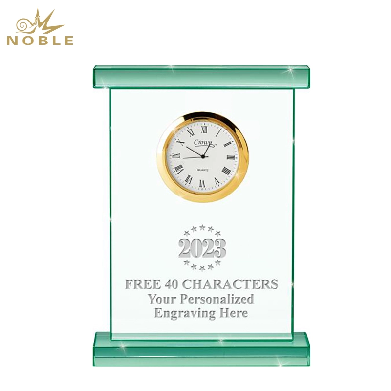 Noble Manufacturer Jade Glass Clock Business Gift Customized Bespoke Logo Office Decoration Trophy Award Hand Craft 1