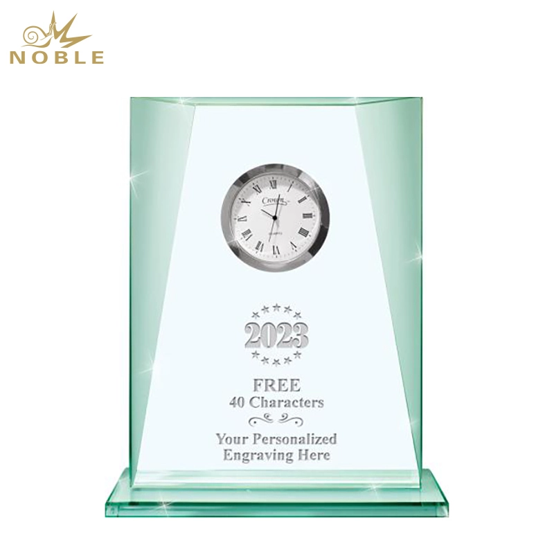 Noble Manufacturer Crystal Glass Clock Business Gift Customized Bespoke Logo Office Decoration Trophy Award Hand Craft1 1