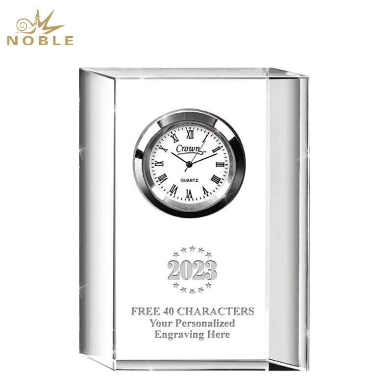 Noble Manufacturer Crystal Glass Clock Business Gift Customized Bespoke Logo Office Decoration Trophy Award Hand Craft5 1