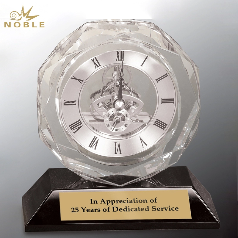 Noble Manufacturer Crystal Glass Clock Business Gift Customized Bespoke Logo Office Decoration Trophy Award Hand Craft9 1