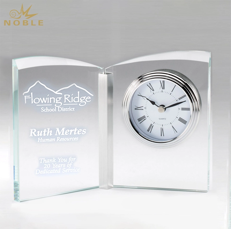 Noble Manufacturer Crystal Glass Clock Business Gift Customized Bespoke Logo Office Decoration Trophy Award Hand Craft11 1