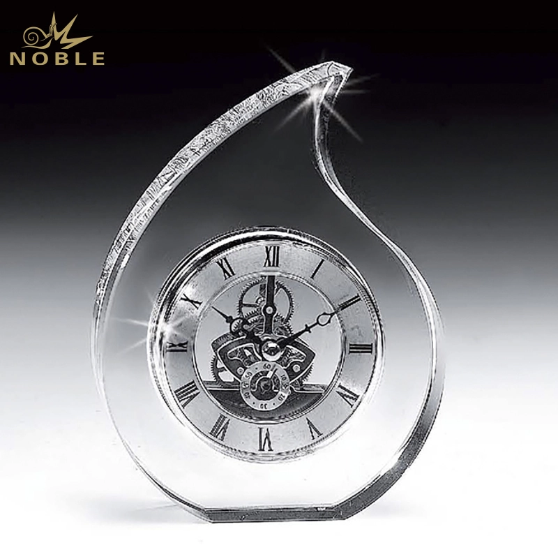 Noble Manufacturer Crystal Glass Fire Clock Business Gift Customized Bespoke Logo Office Decoration Trophy Award Hand Craft 1
