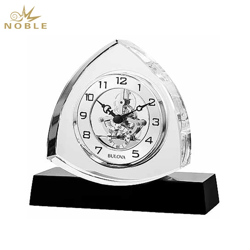 Noble Manufacturer Crystal Glass Clock Business Gift Customized Bespoke Logo Office Decoration Trophy Award Hand Craft Plaque1 1
