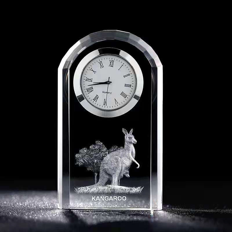 Noble Manufacturer Crystal Glass Clock Business Gift Customized Bespoke Logo Office Decoration Trophy Award Hand Craft Plaque2 1