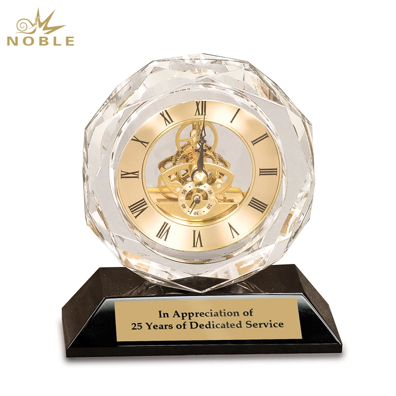 Noble Manufacturer Crystal Glass Clock Business Gift Customized Bespoke Logo Office Decoration Trophy Award Hand Craft Plaque4 1