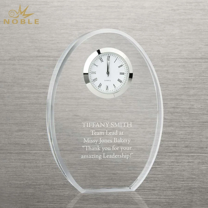 Noble Manufacturer Crystal Glass Clock Business Gift Customized Bespoke Logo Office Decoration Trophy Award Hand Craft Plaque5 1