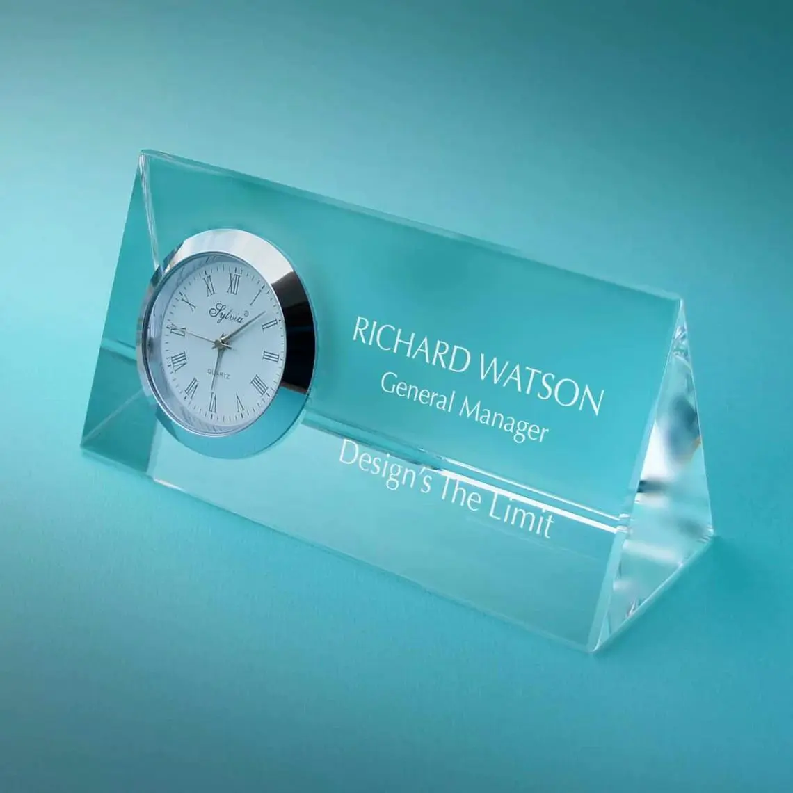 Noble Manufacturer Crystal Glass Clock Business Gift Customized Bespoke Logo Office Decoration Trophy Award Hand Craft Plaque6 1