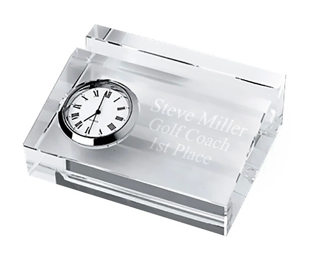 Noble Manufacturer Crystal Card Clock Business Gift Customized Bespoke Logo Office Decoration Trophy Award Hand Craft Plaque 1
