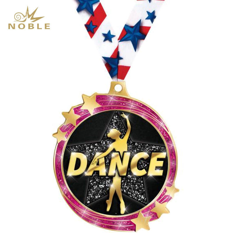 New Design Custom 3D Metal Pink Glitter Shooting Star Dance Medal 1