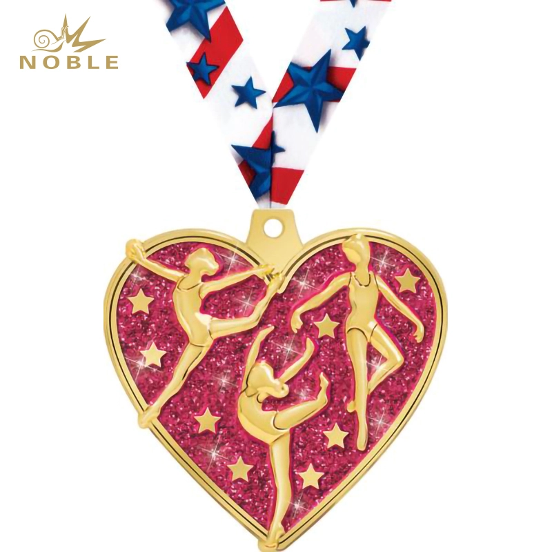 2024 New Design Metal Dance Championship Medals Custom Sparkle Dance Heart Medals with Ribbon 1