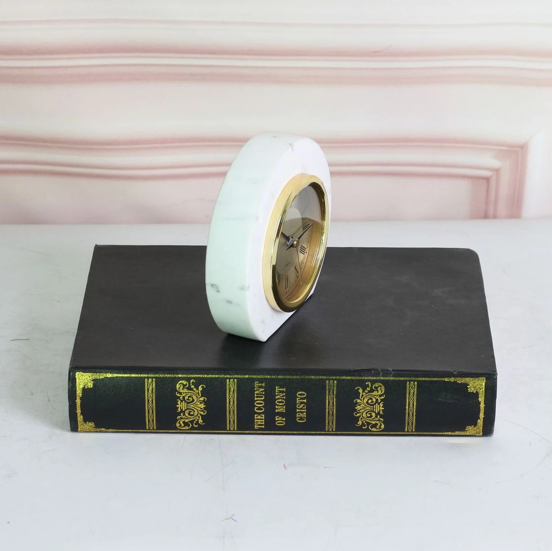 Noble Marble Clock Business Gift Toy Customized Bespoke Logo Office Decoration Trophy Award Hand Craft Plaque Paperweight 1