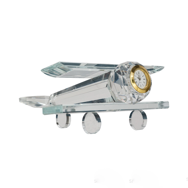Noble Manufacturer Crystal Aircraft Airplane Clock Business Gift Customized  Logo Office Desk Decoration Trophy Award Hand Craft 1