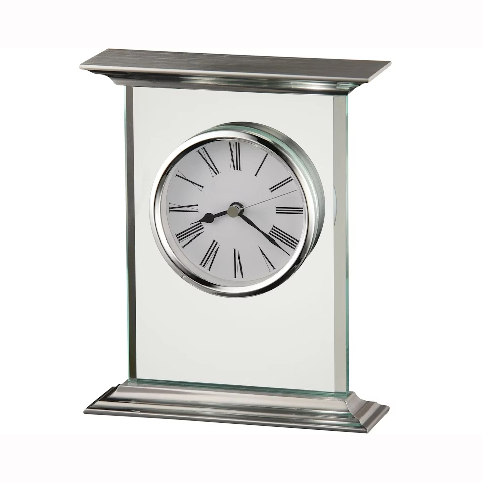 Noble Manufacturer Glass Clock With Metal Base Business Gift Customized Logo Office Decoration Trophy Award Hand Craft Plaque 1