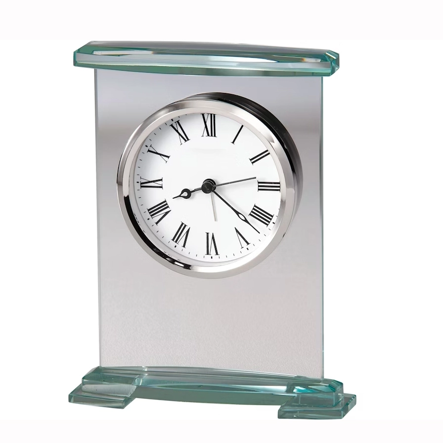 Noble Customized Logo Tabletop Clock Business Gift Crystal Office Decoration Trophy Award Craft Handmade Glass Clock 1
