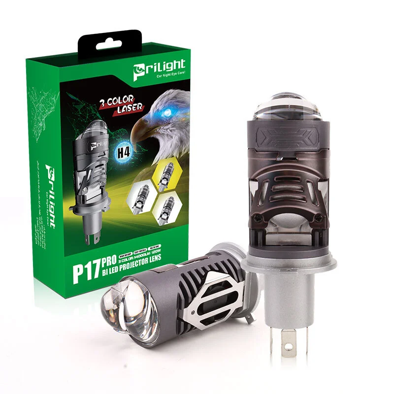 P17 Pro H4 Mini Led Projector Lens Tricolor Lights 3500K 4300K 6500K 120W 14000LM Super Bright High Low Beam Led Lens 1