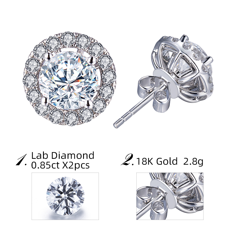 메시 보석 - 메시 보석 라운드 컷 0.83ct D VS2 3EX 보석 18K 화이트 골드 랩 자란 다이아몬드 스터드 귀걸이 귀걸이 16