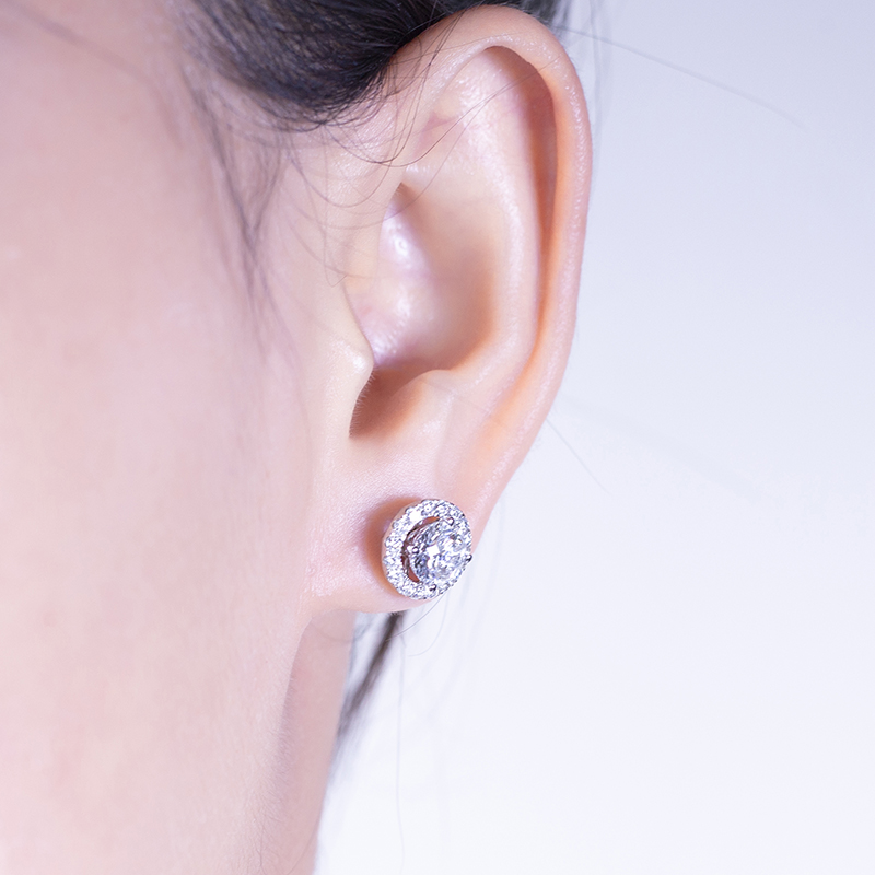 메시 보석 - 메시 보석 라운드 컷 0.83ct D VS2 3EX 보석 18K 화이트 골드 랩 자란 다이아몬드 스터드 귀걸이 귀걸이 14