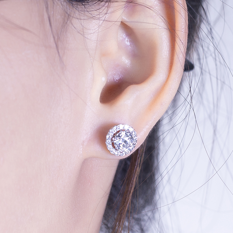 메시 보석 - 메시 보석 라운드 컷 0.83ct D VS2 3EX 보석 18K 화이트 골드 랩 자란 다이아몬드 스터드 귀걸이 귀걸이 12