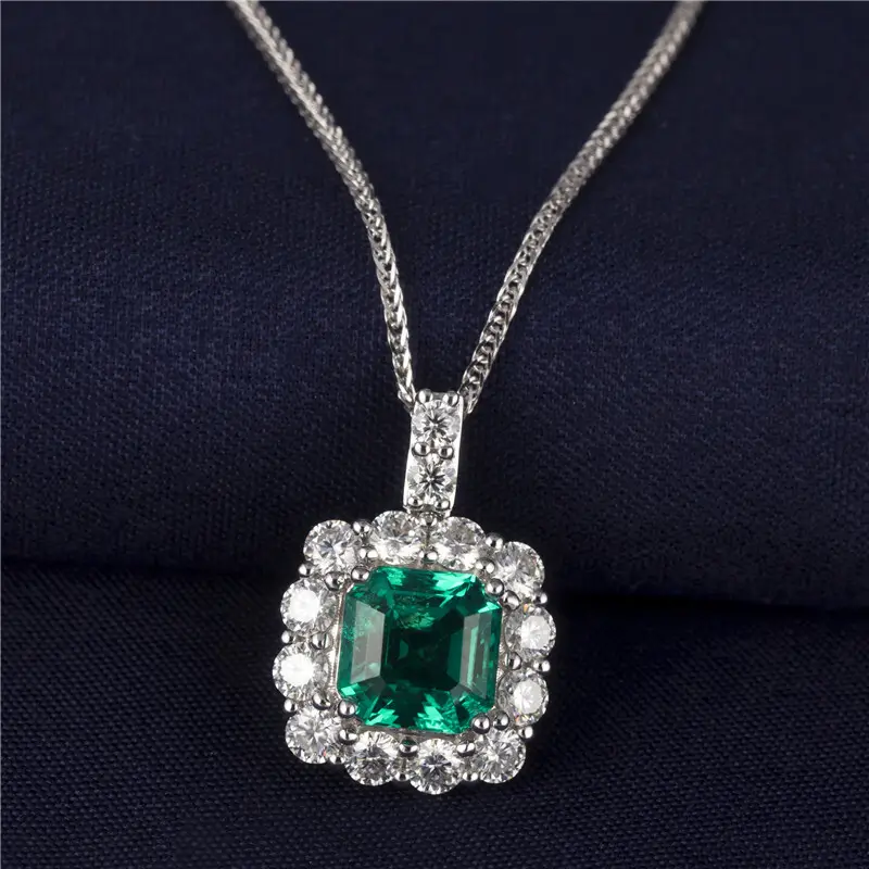 Emerald Pendant Necklace in White Gold - Romantic Wedding Jewelry 3
