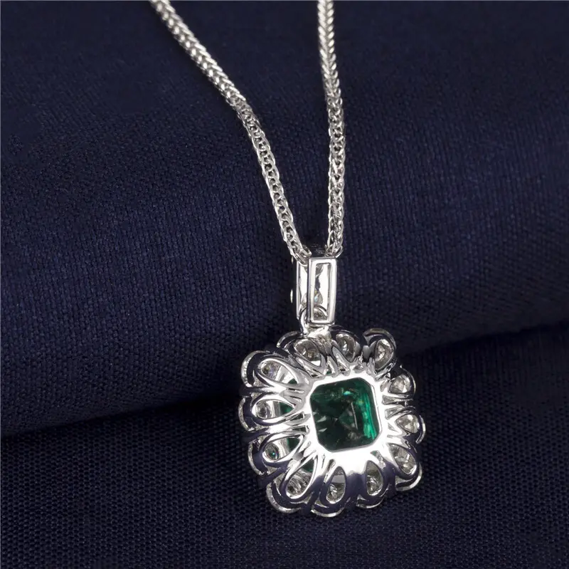 Emerald Pendant Necklace in White Gold - Romantic Wedding Jewelry 5