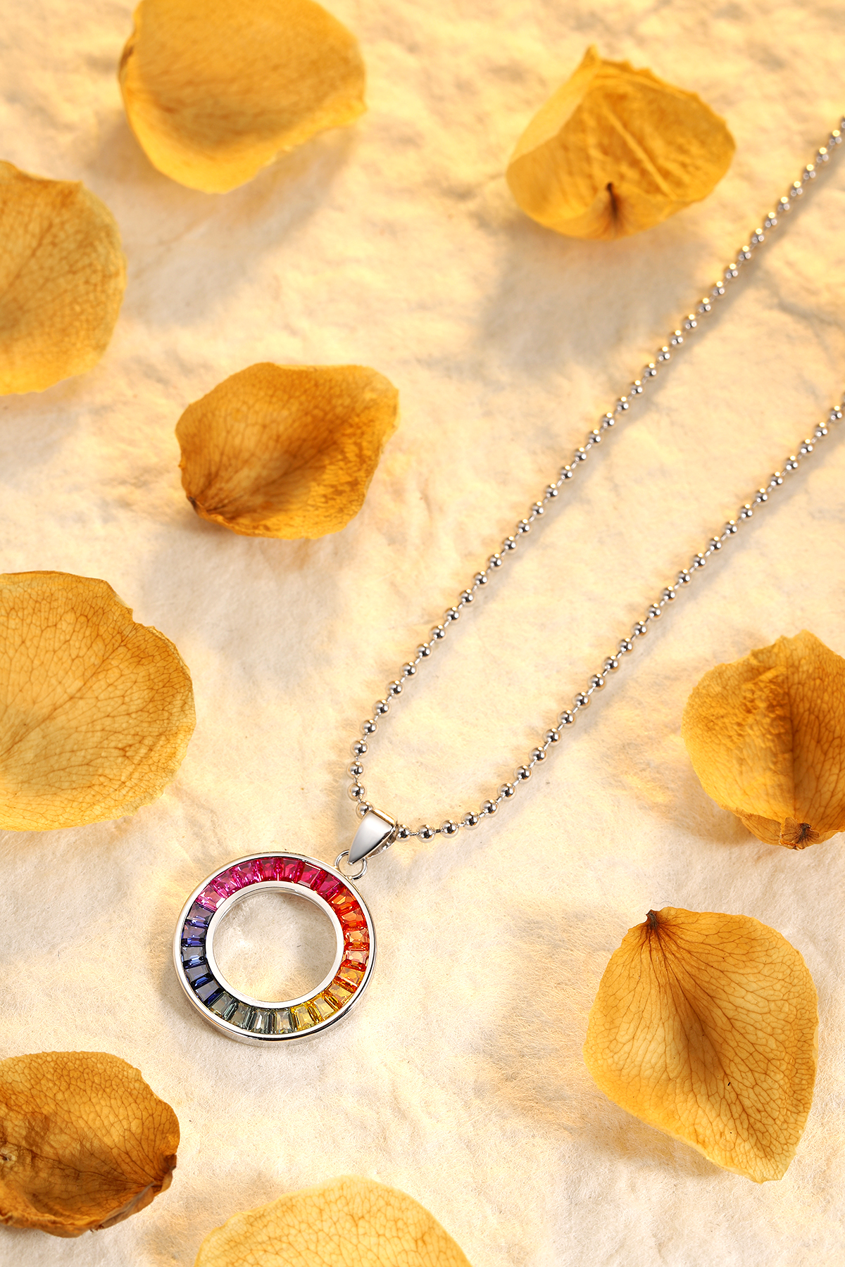 Barang Kemas Messi - Barang Kemas Messi Kalung batu permata warna 925sliver Kalung warna pelangi bulat 10