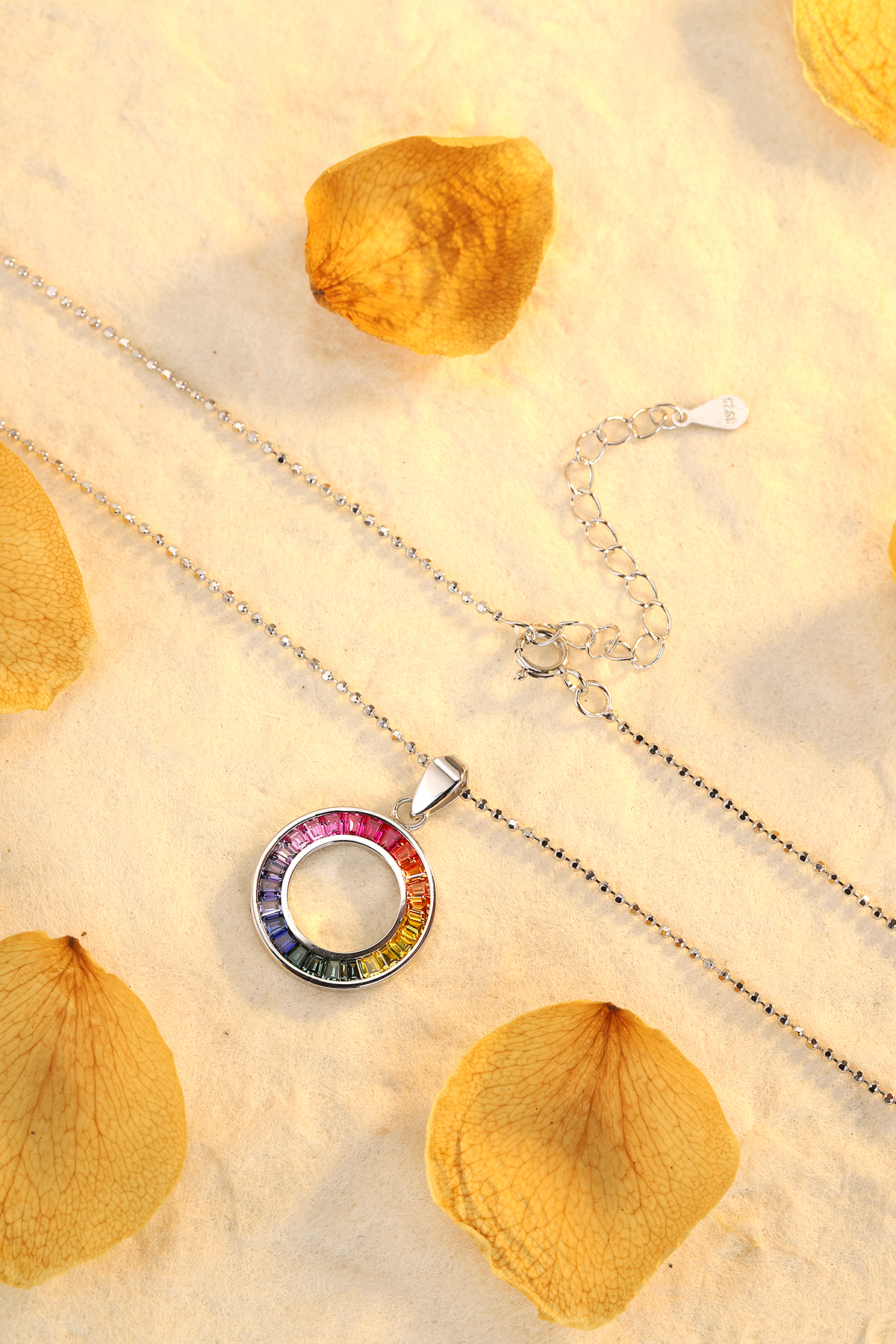 Barang Kemas Messi - Barang Kemas Messi Kalung batu permata warna 925sliver Kalung warna pelangi bulat 14