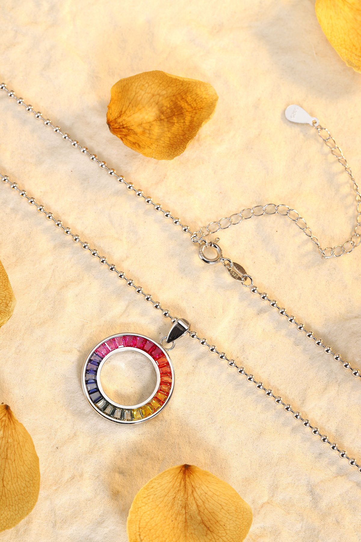 Barang Kemas Messi - Barang Kemas Messi Kalung batu permata warna 925sliver Kalung warna pelangi bulat 16