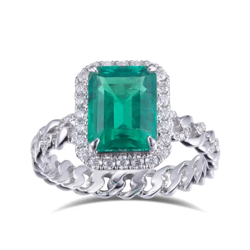 MSR-560 18K White Gold 7x9 Lab Emerald Anello 1
