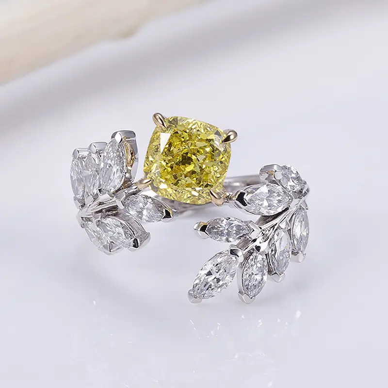 Anello di diamanti coltivato da laboratorio giallo MSR-1229 Anello solitario in oro 18K 1