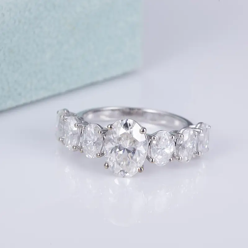 MSR-563 14K oro bianco ovale 7x10 Def Moissanite Ring-Messi Gioielli 1