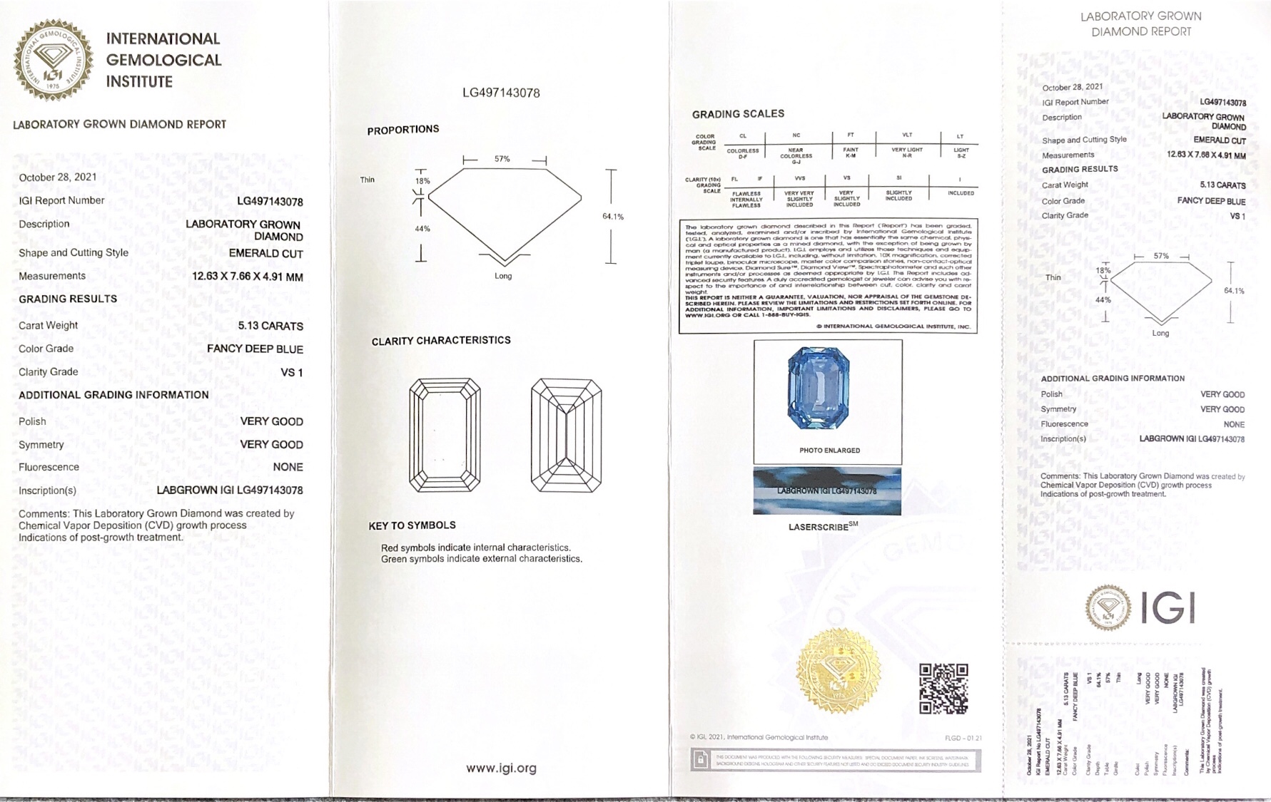 Emerald 5.1ct Fancy Deep Blue VS1 CVD Diamond Lab Grown Diamond IGI Certificate 6