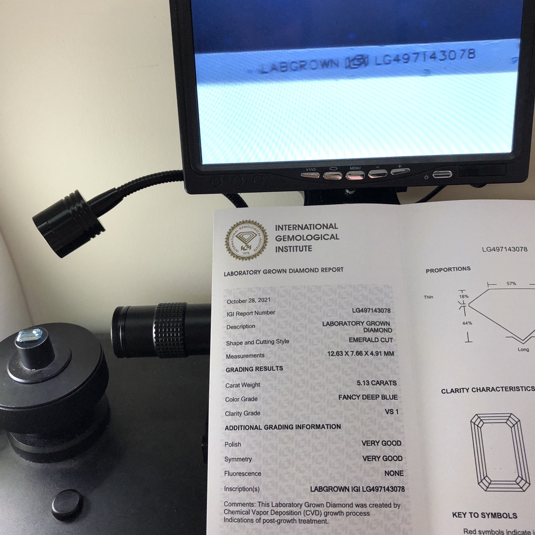 Emerald 5.1ct Fancy Deep Blue VS1 CVD Diamond Lab Grown Diamond IGI Certificate 7