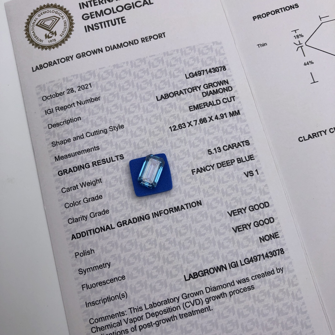 Emerald 5.1ct Fancy Deep Blue VS1 CVD Diamond Lab Grown Diamond IGI Certificate 8