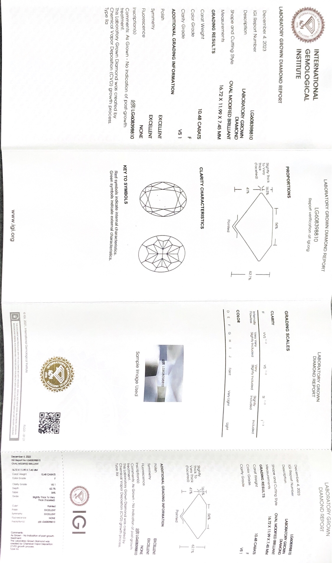 Oval Cut 10.48ct F VS1 CVD Diamond Lab Grown Diamond IGI Certificate 7