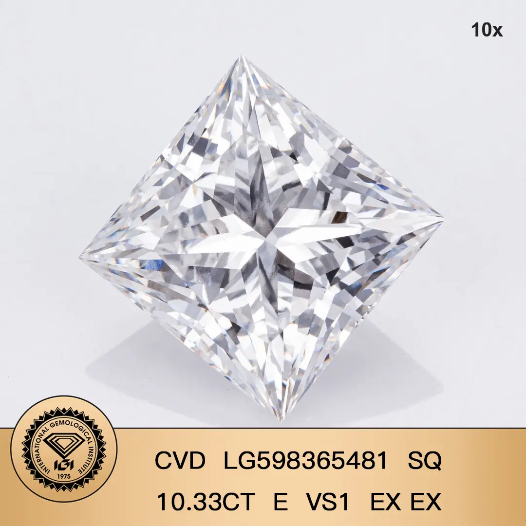 Princess cut lab diamond 10.33ct E VS1 CVD Diamond Lab Grown Diamond IGI Certificate 1