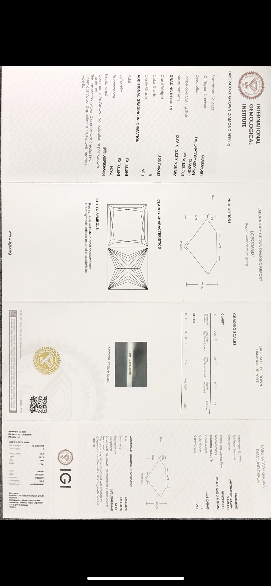 Princess cut lab diamond 10.33ct E VS1 CVD Diamond Lab Grown Diamond IGI Certificate 3