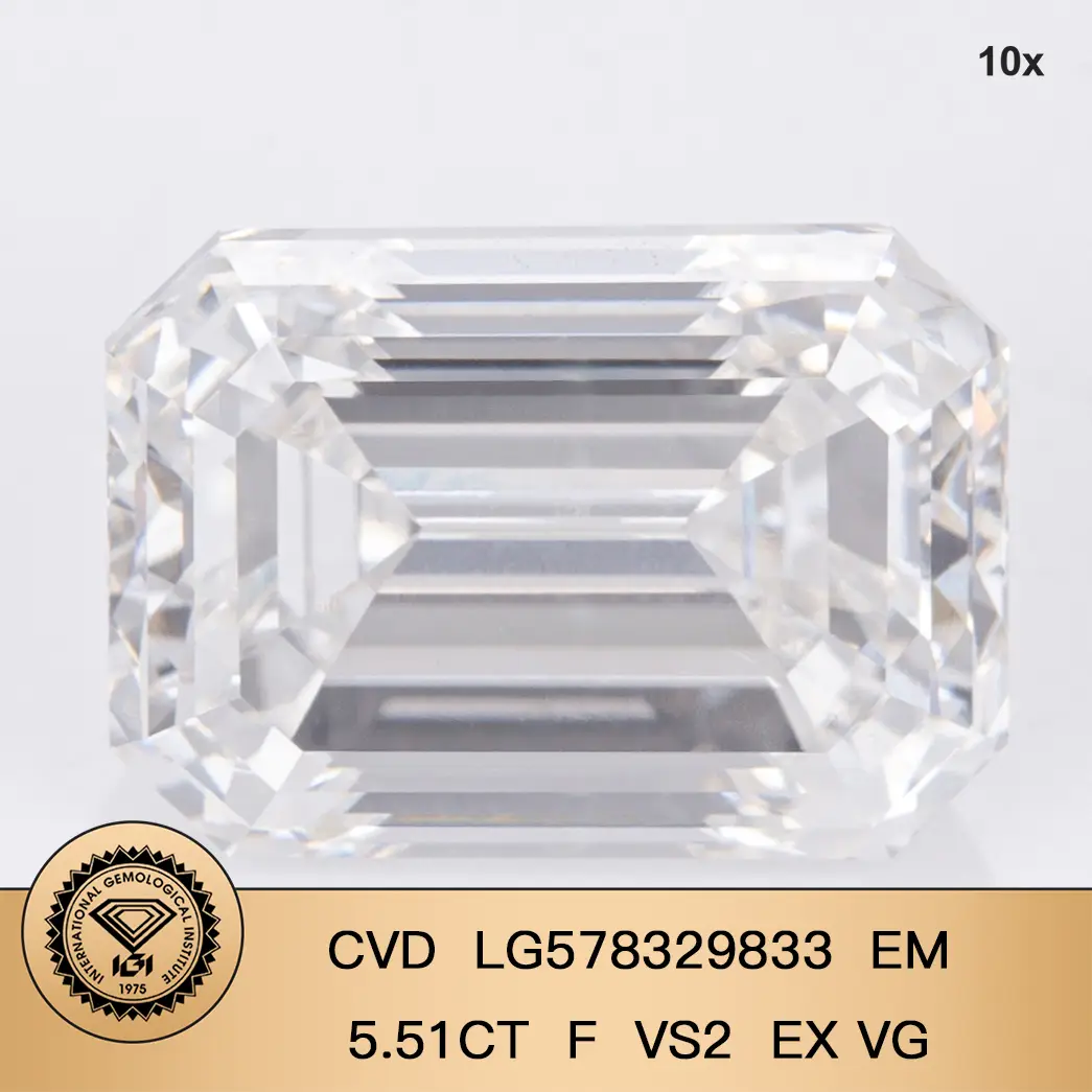 Emerald Cut 5.5ct F VS2 CVD Diamond Lab Certificado de diamantes cultivados 1