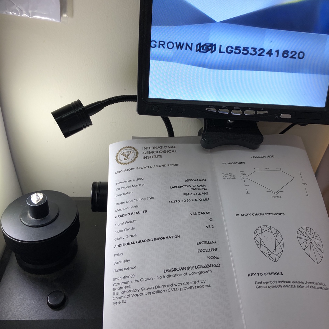 Pear Shape 5.3ct G VS2 CVD Diamond Lab Grown Diamond IGI Certificate 8