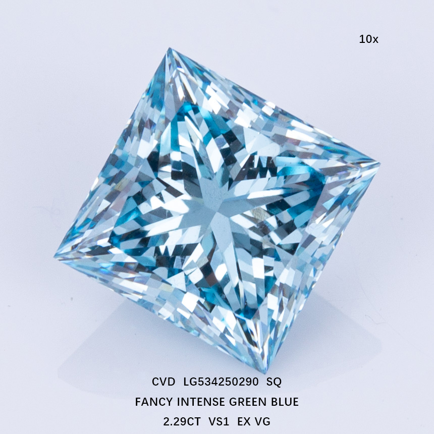 Princess 2.2ct Fancy Intense Greenish Blue VS1 CVD Diamond Lab Grown Diamond IGI Certificate 10
