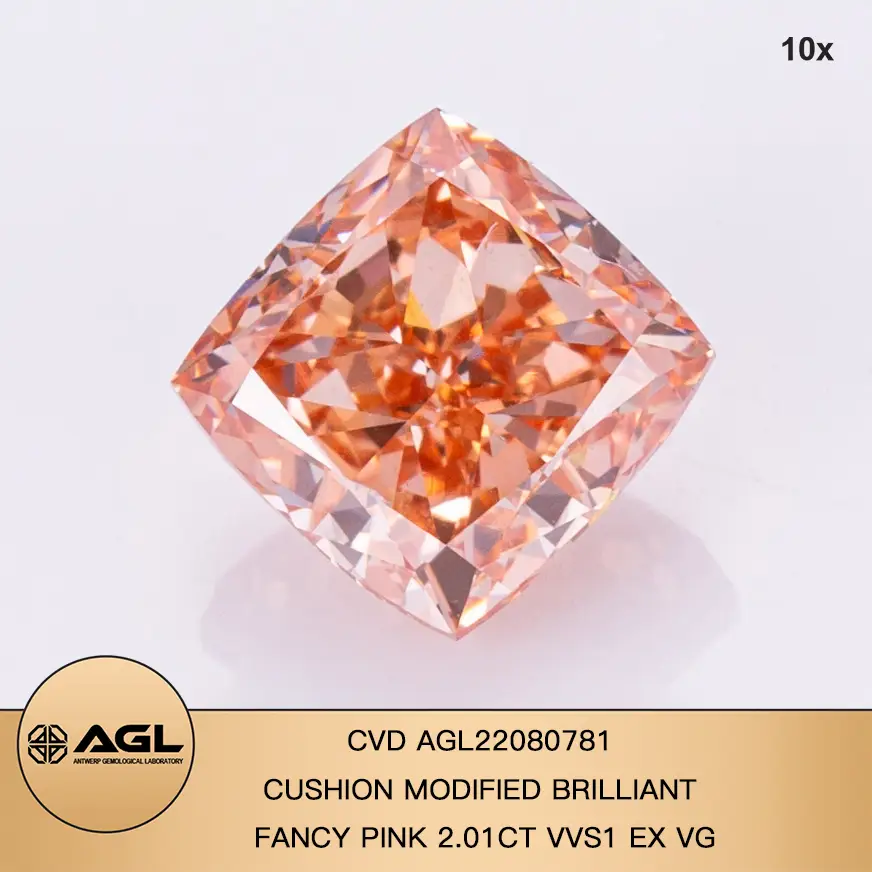 Cuscino modificato Brilliant 2ct Fancy Pink VVS1 CVD Diamond Lab Crown Diamond AGL Certificato 1