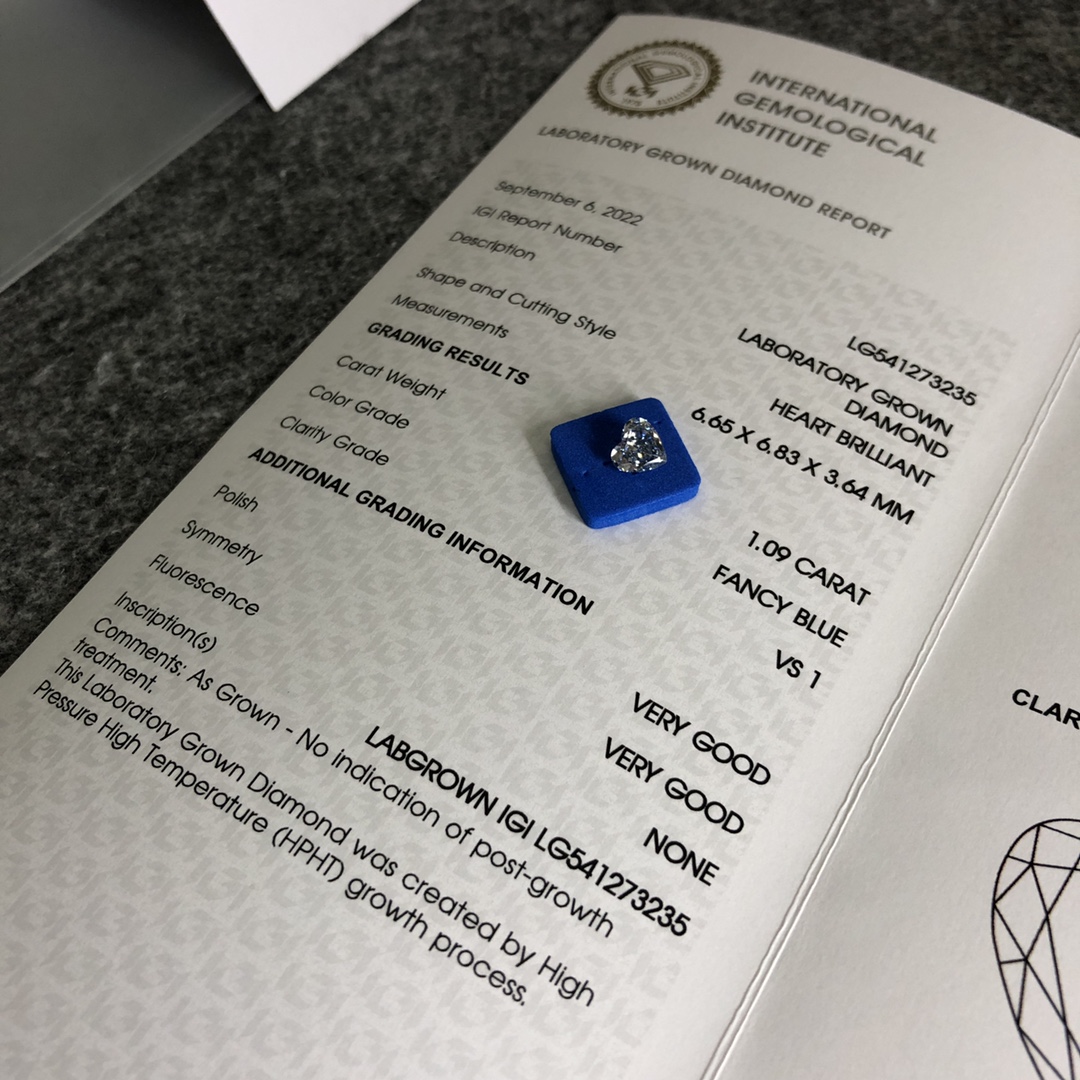 Heart 1ct Fancy Blue VS1 HPHT Diamond Lab Grown Diamond IGI Certificate 9