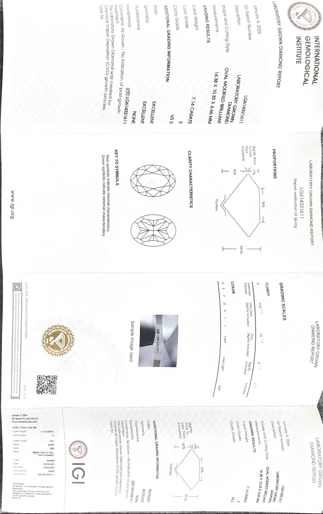 Forma ovalada 7.14ct E vs2 CVD Diamond Lab Certificado de diamantes cultivados 7