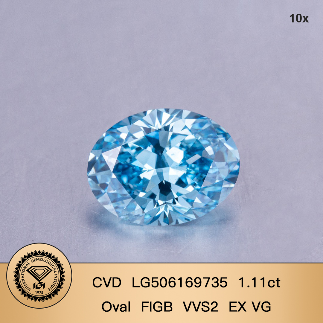 Oval Fancy Intense Greenish Blue 1.1ct VVS2 EX CVD Diamond Lab Grown ...