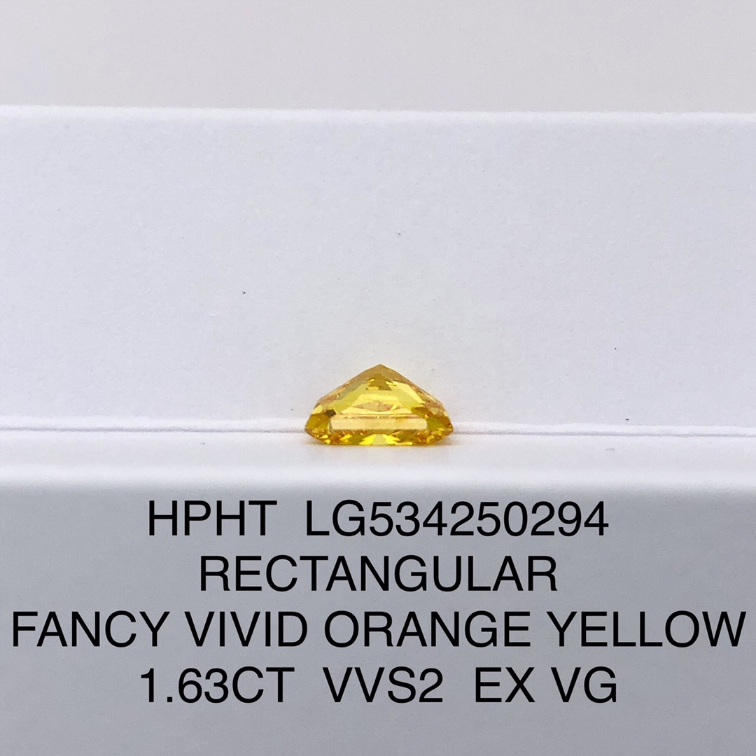 Cut Cornered Rectangular 1.6ct Fancy Vivid Orange Yellow VVS2 HPHT Diamond Lab Grown Diamond IGI Certificate 11