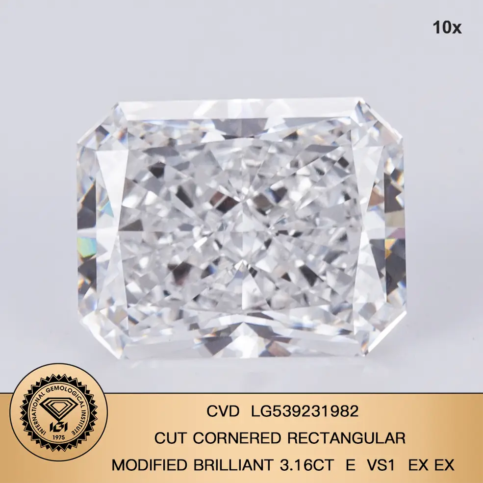 Corte rectangular rectangular 3.1ct E vs1 CVD Diamond Lab Certificado de diamantes cultivados 1